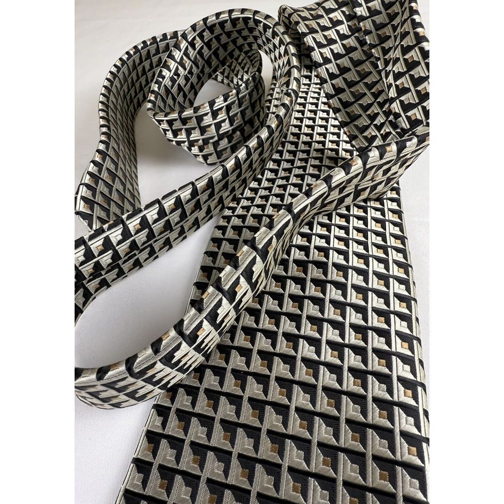 Giorgio Brutini Mens Geometric Tie   Designer   Polyester    Silver Black Browns